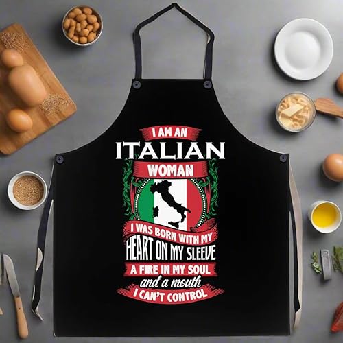 Miniatura 4 de P.S. I Love Italy Delantal de mujer italiana, delantales con peto geniales y lindos con temática italiana para hombres y mujeres, Negro -
