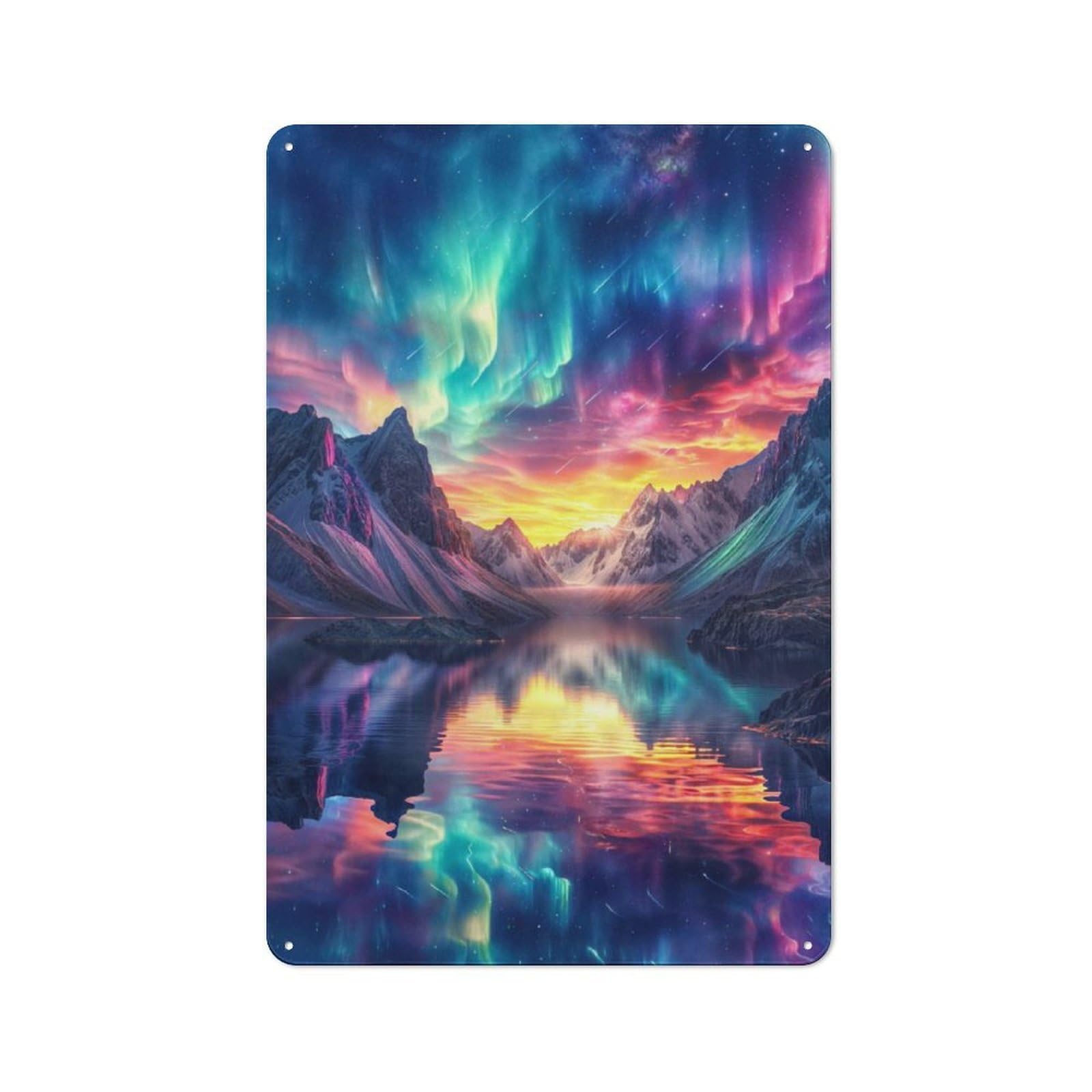 Junmoney Nature Aurora Borealis Printed Metal Sign 30X20cm For Man Cave Or Games Room, Suited To Man Cave Decor Fans