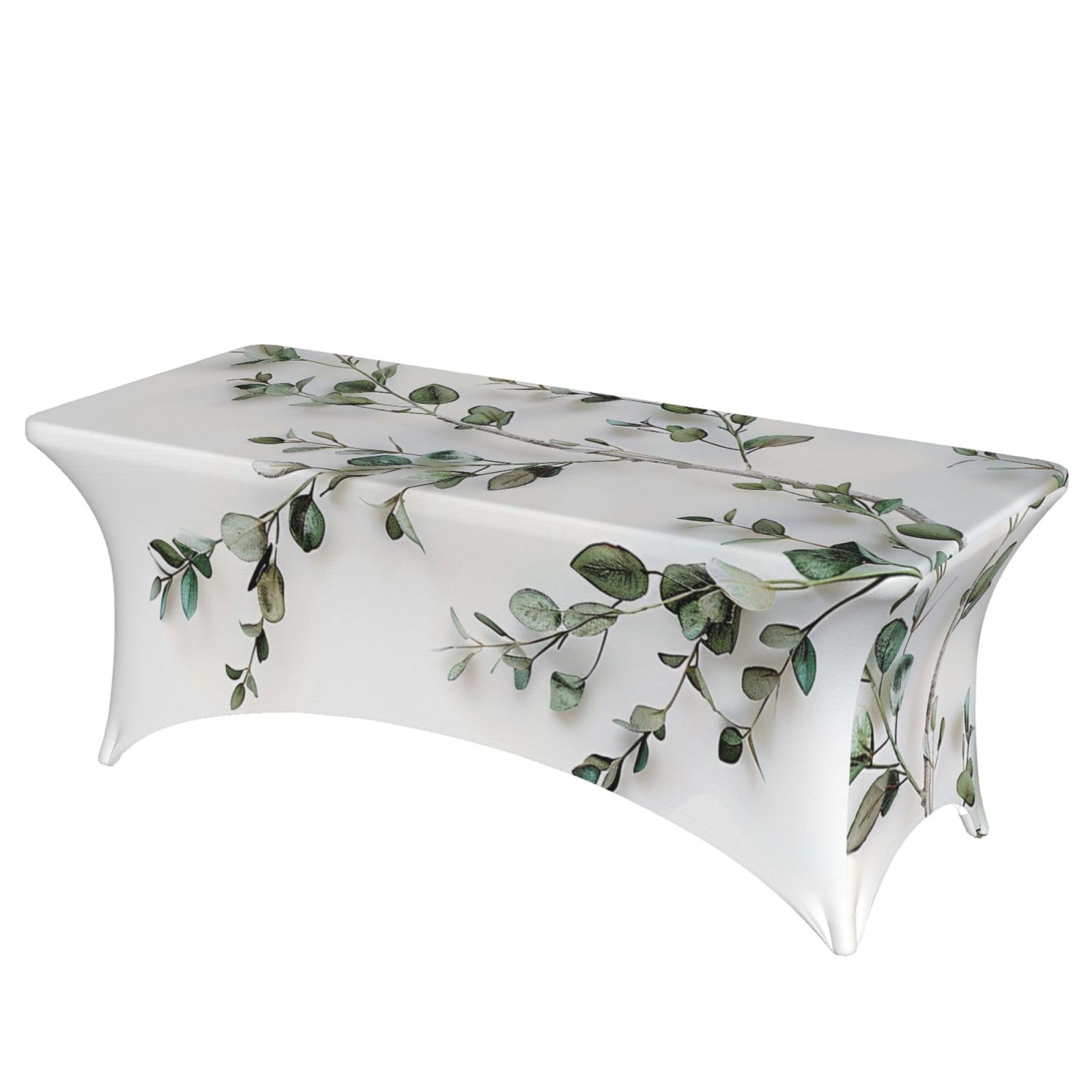 Nappe élastique 1m80 imprimée de verdure blanche pour table de cuisine