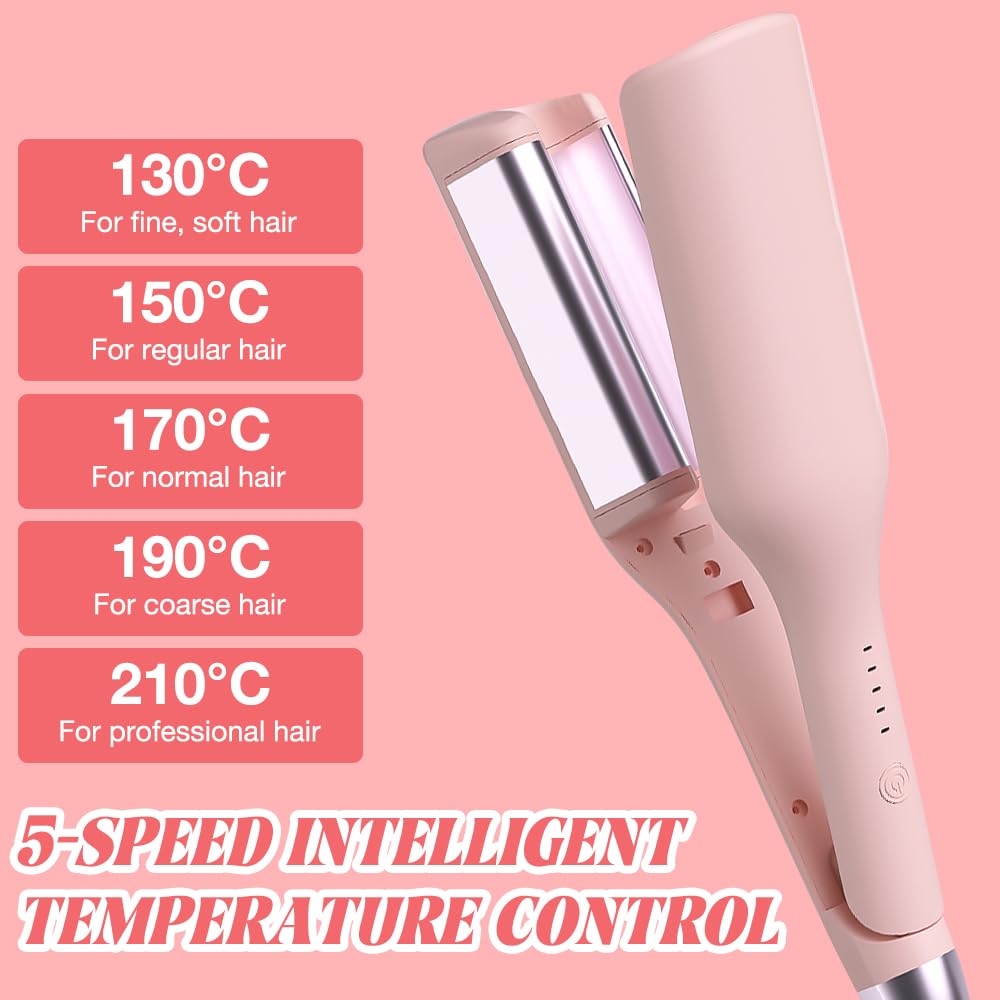 Rizador Pelo Ondas, 32 mm Rizador de Pelo, Ondulador de Pelo con 5 Temperaturas, Ondulador de Pelo Iónico, Rizador de Rollos de Huevo (Rosa)