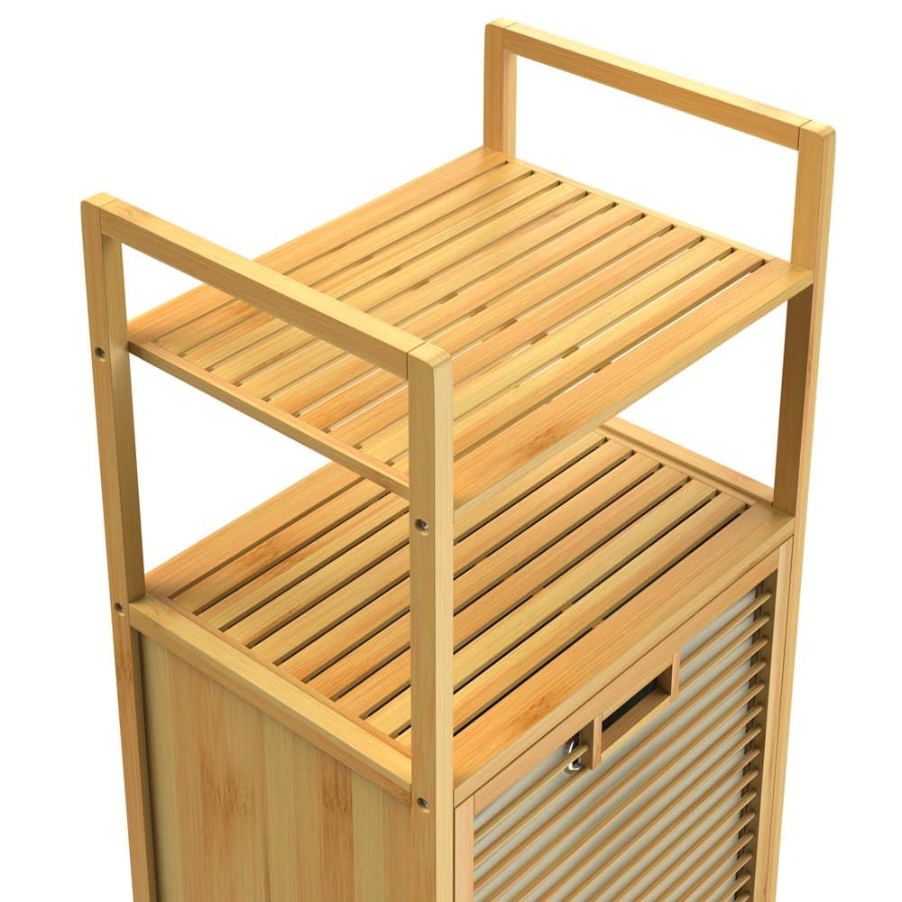 Casaria Mobile da Bagno con Cesta per Biancheria Rimovibile 36L95x40x30cm | Armadietto in Bambù, 2 Ripiani, Cesto Panni, Mobiletto, Portabiancheria, Robusta, Stabile