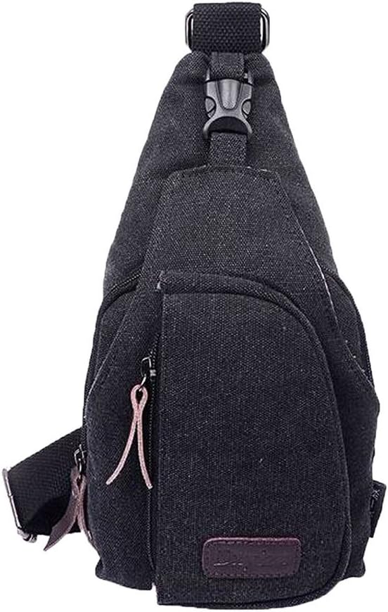 Cuteme Men's Small Canvas Military Messenger Shoulder Travel Hiking Bag Backpack (BLACK)