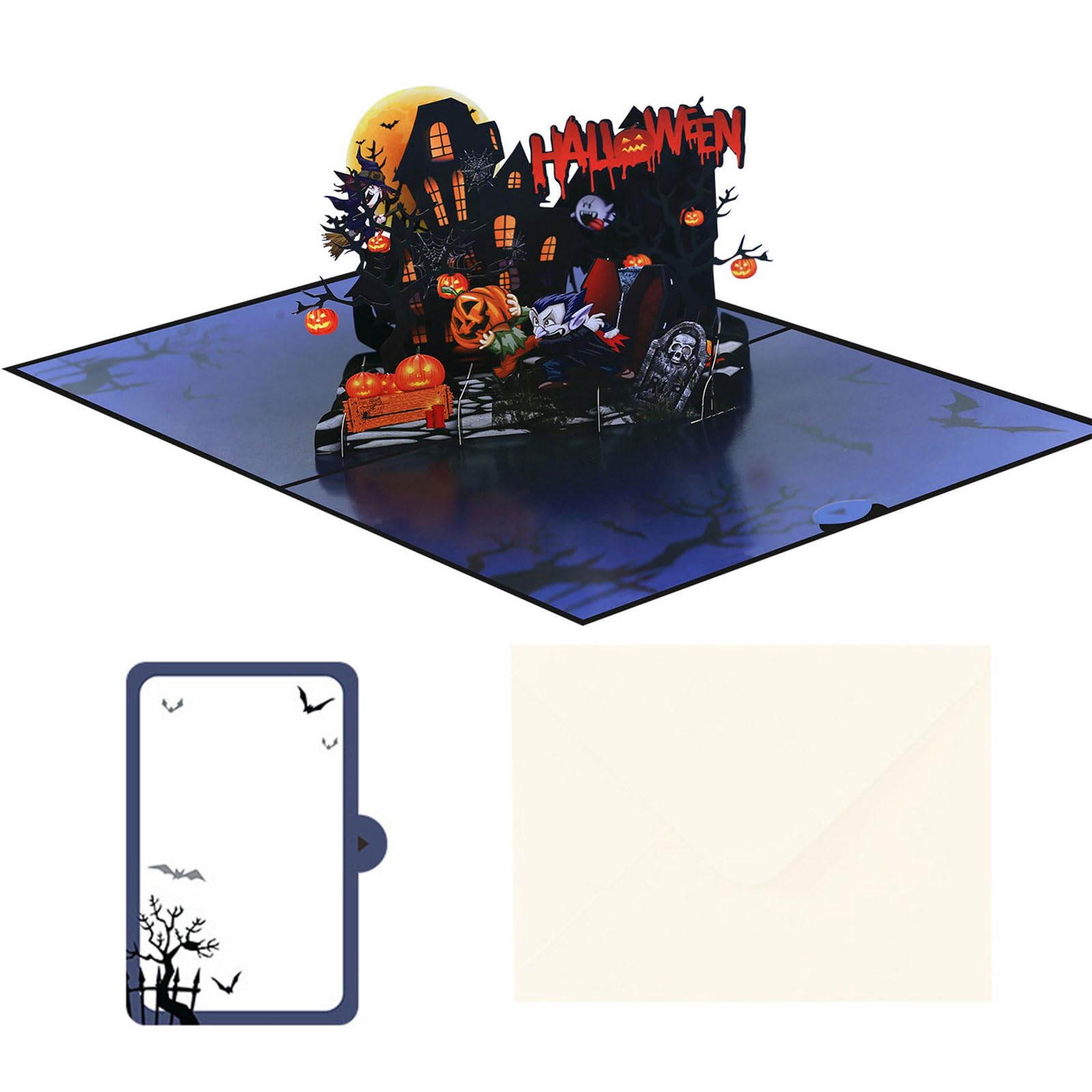 Tsophreniq Halloween Standing Greeting Card with Vampires Pumpkin Invitation for Holidays Celebration and Decoration Halloween Vampires Popup