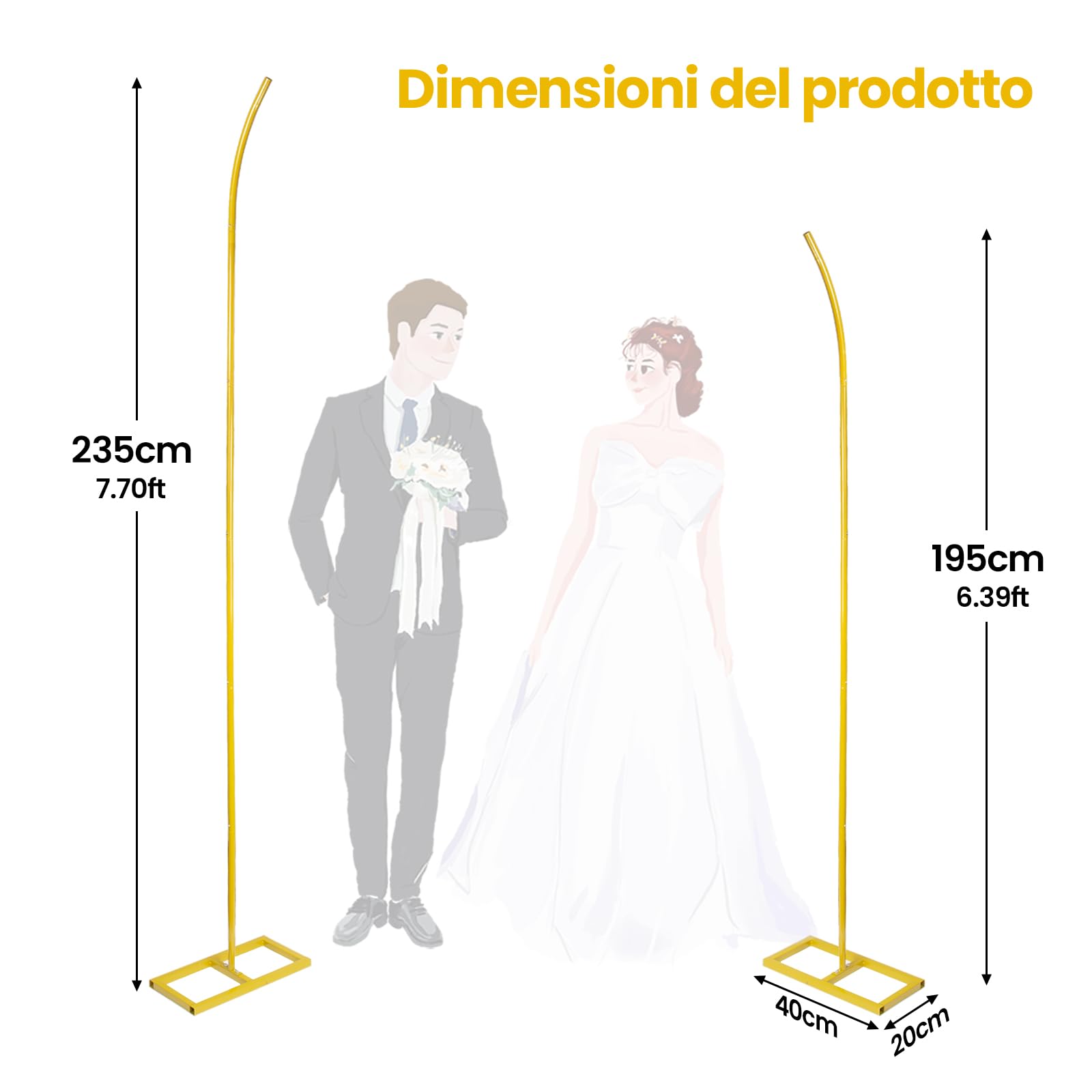 Arco nuziale in oro, struttura per arco nuziale, supporto in metallo per arco nuziale, arco da 2,04 m e 2,4 m per cerimonia di matrimonio, compleanno, decorazione per baby shower