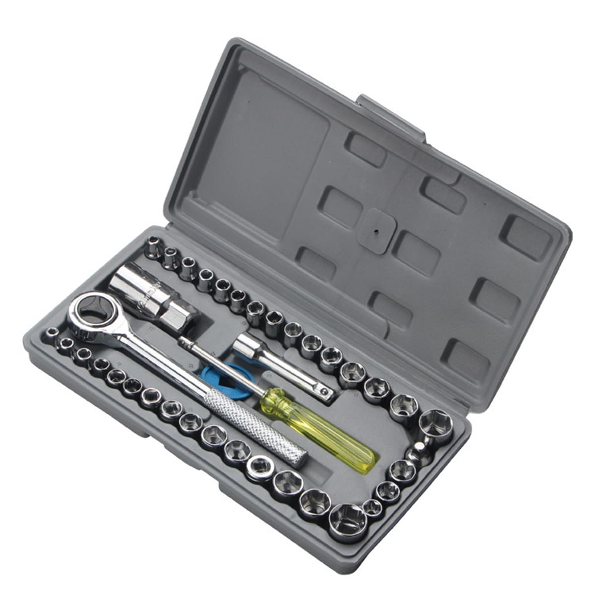 40-Piece 3/8-Inch Ratchet Socket Wrench Set including Storage Case, Includes 1/4-Inch & 3/8-Inch Drive SAE and Metric Sockets
