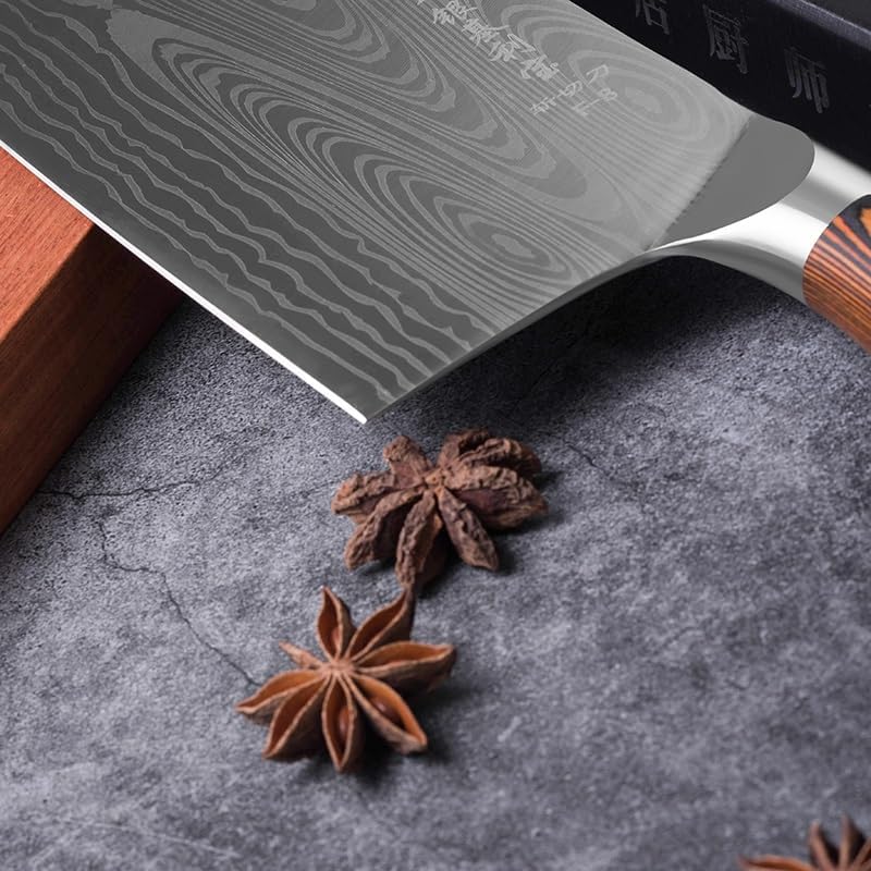 Meat Cleaver,Cleaver Knife 8 Inch Kitchen Knives Damascus Laser Pattern Forged Knife 5cr15mov Stainless Steel Kitchen Knife Chinese Chef Cleaver Knife