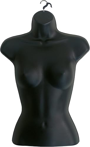 Miniatura 5 de Juego de maniquí negro con espalda hueca masculina y femenina con soportes con poste de metal, tamaños S-M