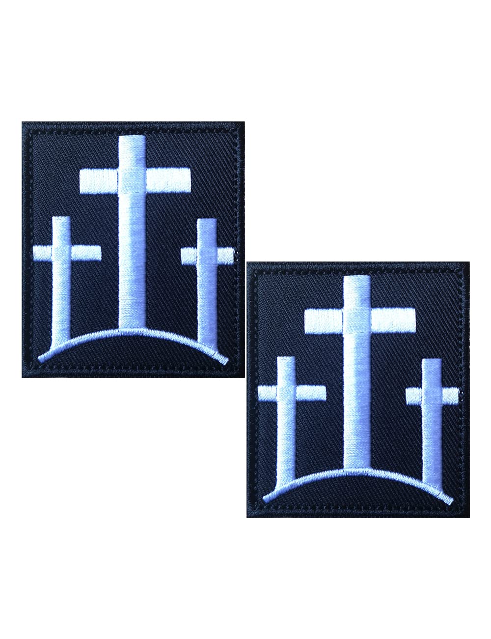 AliPlus 2 PCS Three Crosses Patches Christian Cross Patch Calvary Crosses Patch Embroidered Patches Tactical Morale Patch Hook and Loop(Silvery White)