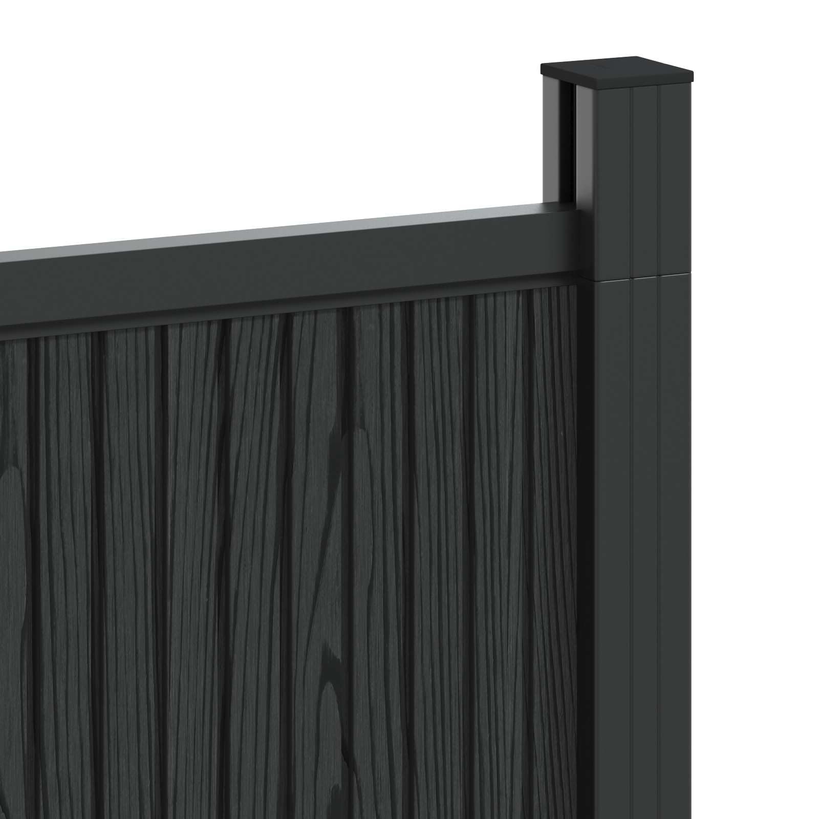 Zaunelement 7 pcs WPC und Aluminium Schwarz, Gartenzaun Sichtschutz mit stabiler Konstruktion, wetterbeständig für Terrasse, Balkon, Vorgarten und Außenbereich