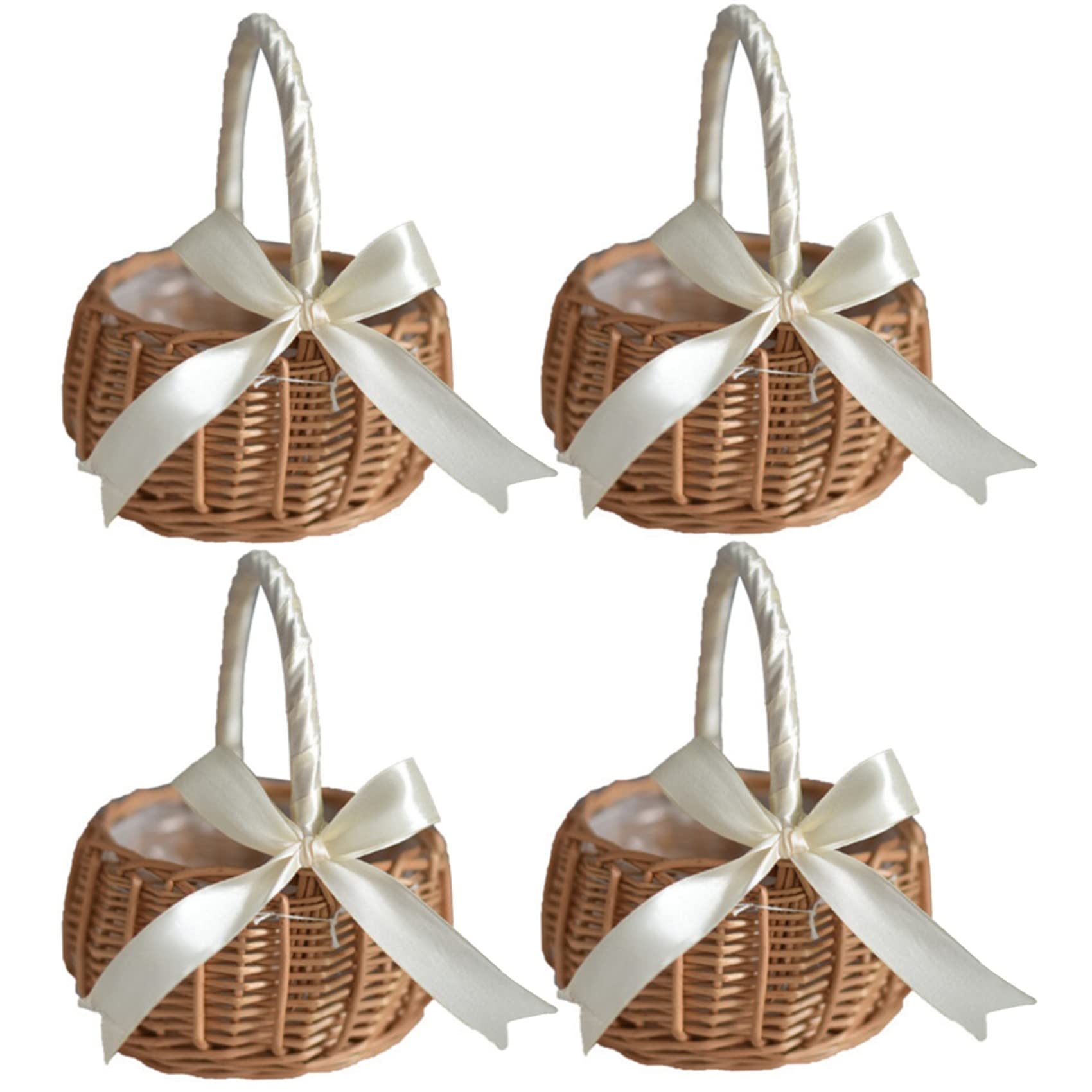 4X Gewebter Blumen Korb Rattan Aufbewahrung Korb Blumen MäDchen Hand Korb Handgemachter Blumen Korb mit Schleife, S.