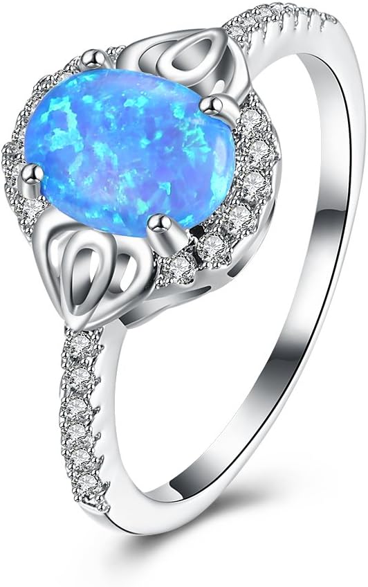 Created Blue Opal Gemstone & Cubic Zirconia Engagement Ring
