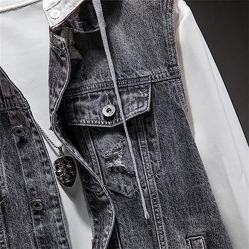 Hcclijo Short Denim Vest for Men Removable Hooded Coat Spring 