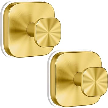 Suction Cup Hooks for Shower, Stainless Steel Suction Hook for Bathroom, Removable Towel Hooks for Kitchen Wall, Glass, Mirror, Tile, Looafh Hook for Hanging, 2 Pack, Gold