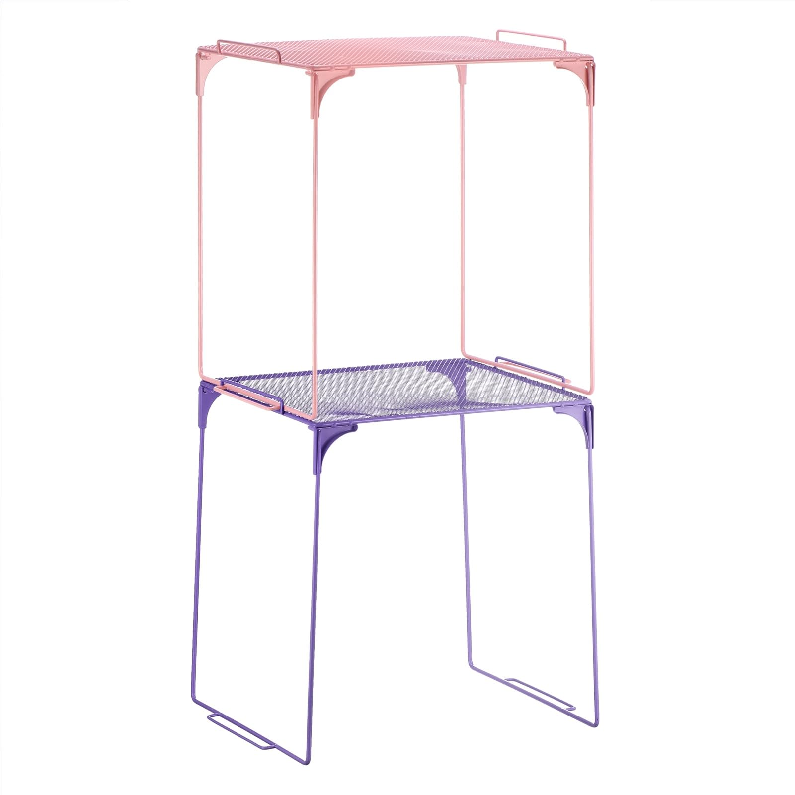 PATIKIL 2 Pcs Locker Shelf Organizer, Stackable Metal Storage Rack Organizer for Home Kitchen Office Gym Space Saving Utility Shelving, Purple/Pink