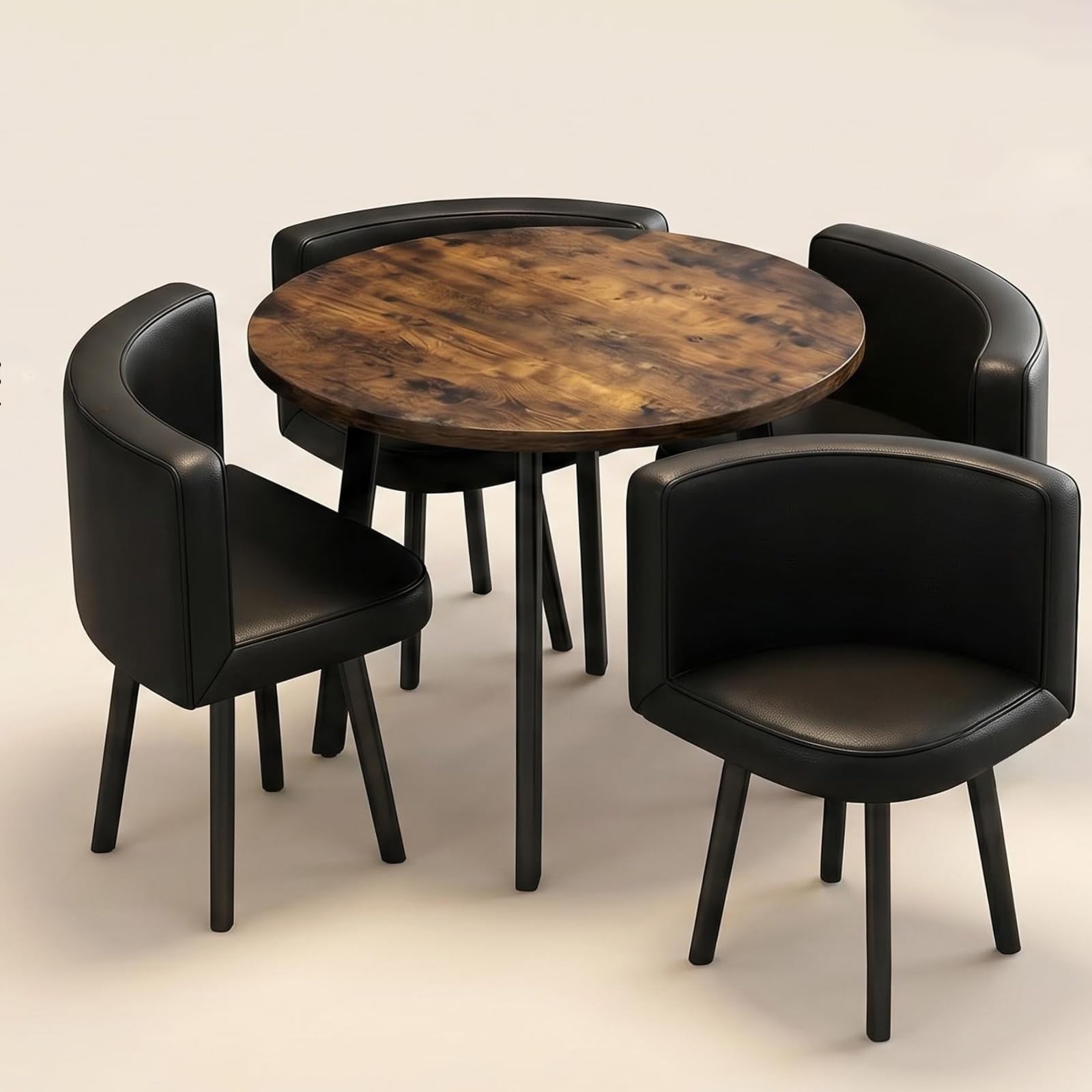 Runder Esstisch mit 4 Stühlen - Essgruppe 5-Teilig Komplettset - Küchentisch Sitzgruppe für für Küche/Esszimmer - Wohnzimmer und Büro 4-6 Sitzplätze (Walnut)