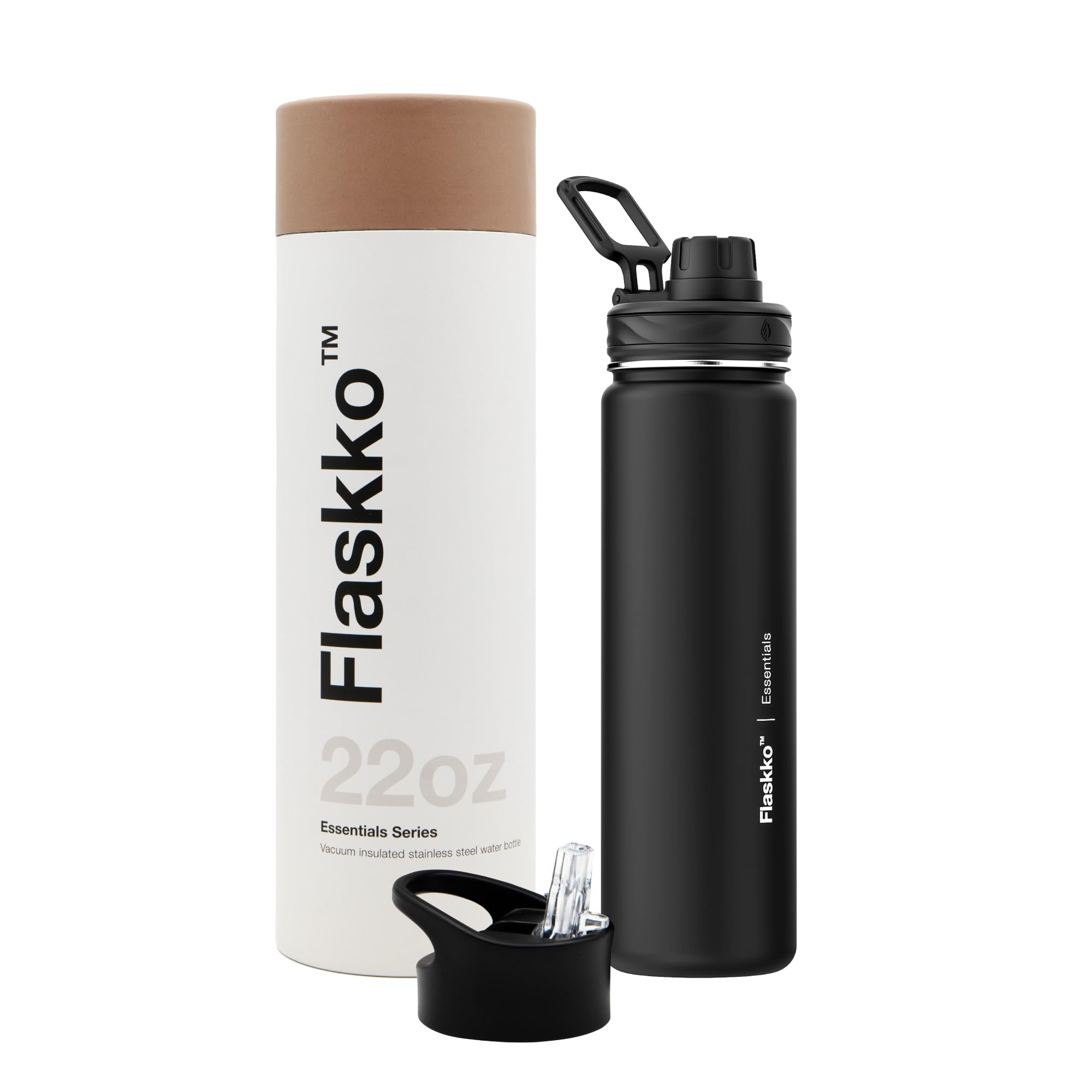 Flaskko Insulated Sports Water Bottle - Stainless Steel Thermos, Leakproof Flask, Double-Walled, BPA-Free - Men, Women in & Kids - School, Office & Gym… (Onyx, 22oz / 650ml)