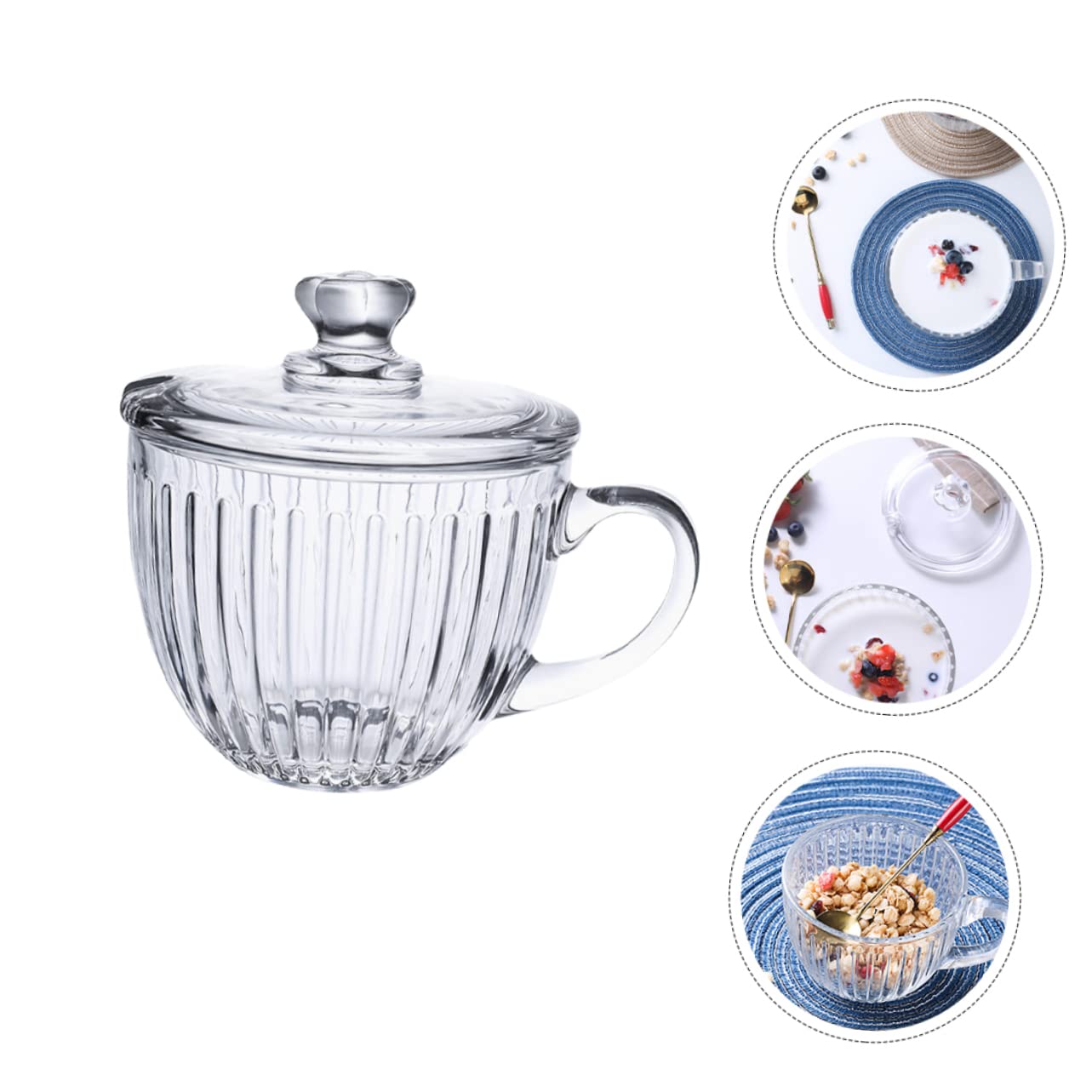 Ciieeo Grand Gobelet pour Céréales en Verre avec Couvercle, Grande Capacité, sans Rayures ni Joints, pour Desserts et Décoration la Maison