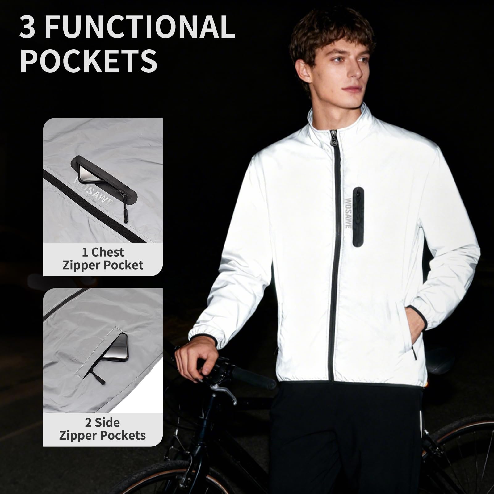 WOSAWE Giacca da ciclismo da uomo riflettente impermeabile giacca a vento Mackintosh