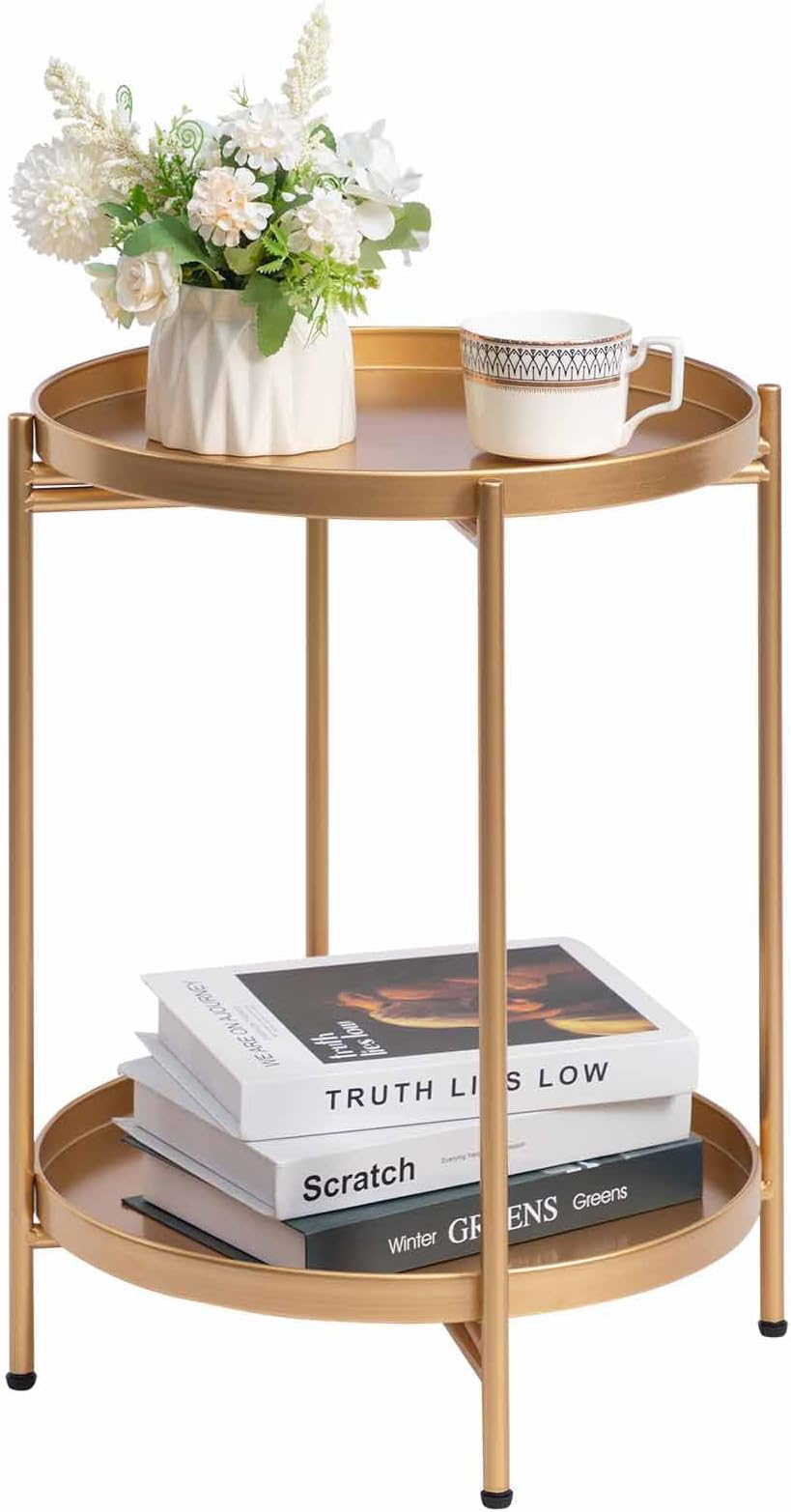 HollyHOME Round Side Table Small Metal Coffee Table End Tables Nightstand