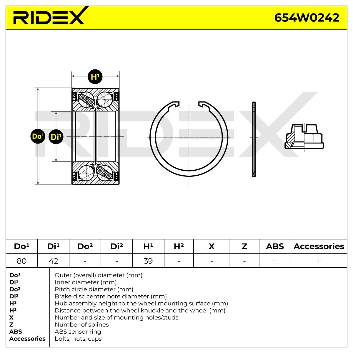 RIDEX 654W0242 Kit cuscinetto ruota Anteriore bilaterale con sensore ABS integrato Compatibilità con RENAULT Megane III Hatchback BZ0/1
