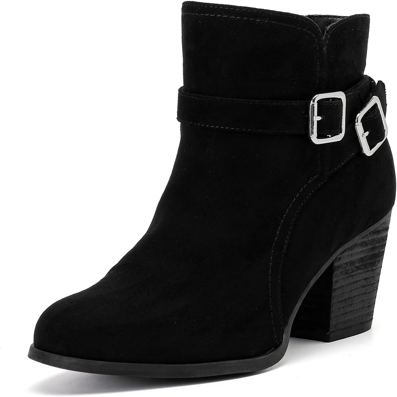 Luoika Women's Wide Width Ankle Boots - Black Brown Short Boots Block Low Heel Side Zipper Booties.