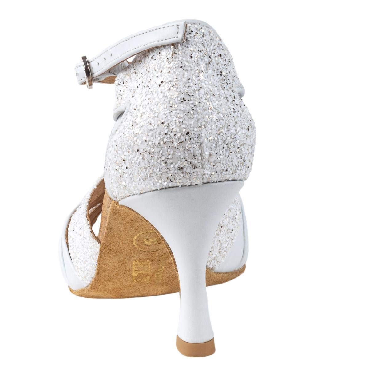 Rummos Damen Latein Tanzschuhe Elite Aura 004/GS4 - Leder/Glitzer Weiß - Medium (Normalweite) - Absatz: 6 cm Flare Absatz - Made in Portugal