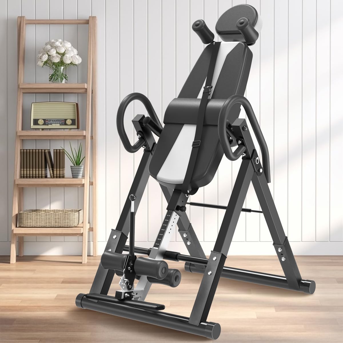 Schwerkrafttrainer mit Verstellbarer Kopfstütze und Schutzgürtel, Inversion Table, 3 Inversionswinkeln, Bauchtrainer für Zuhause, Inversionsbank