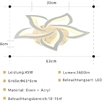 Sky angle LED Mennyezeti Lámpa, Virág Alakú, Távirányítós, Fényerőszabályozható, 5 Fejes, 63 cm, 45W, 3600 Lumen, Modern Csillár Nappaliba,  5