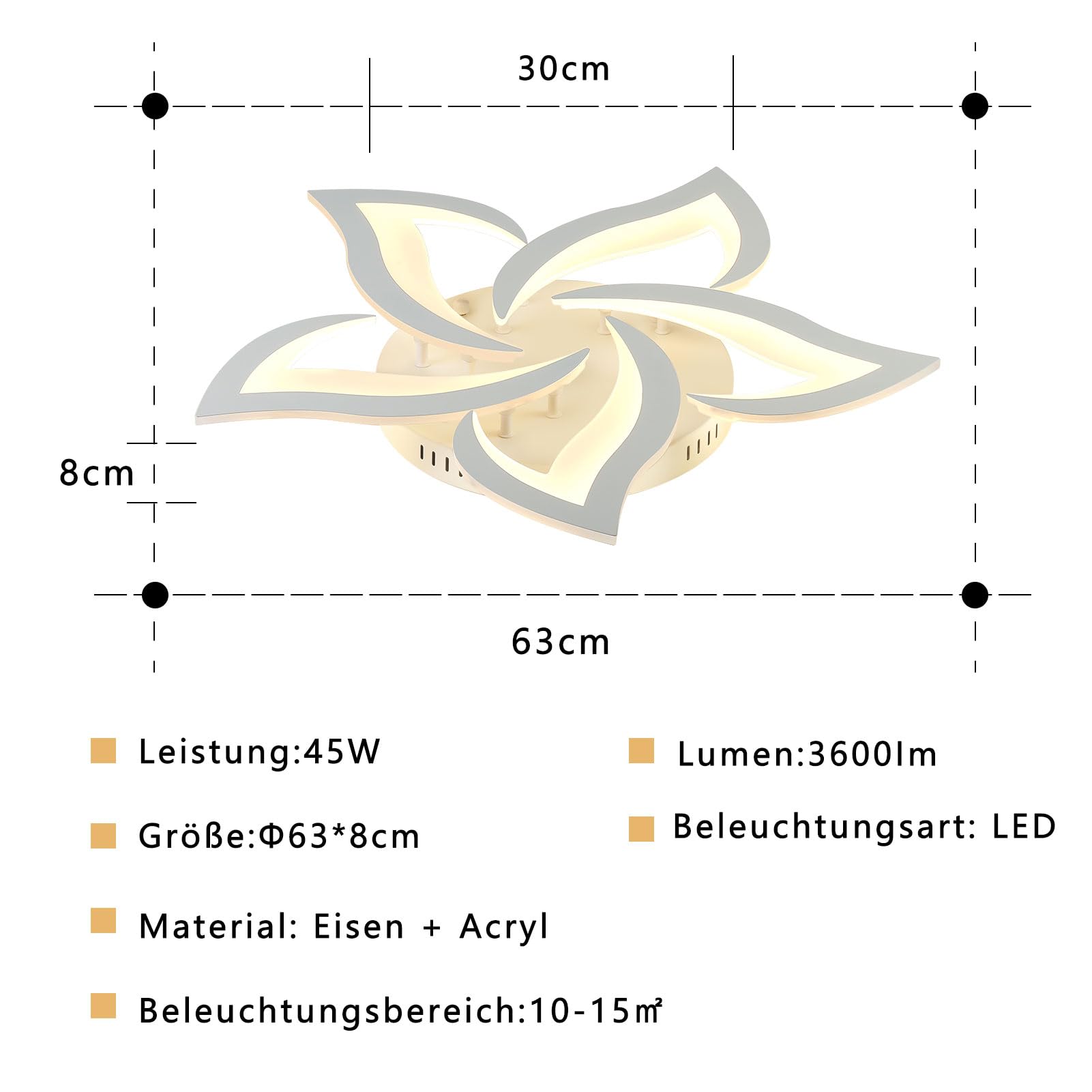 Sky angle Plafoniera LED Dimmerabile, Lampada da Soggiorno Con Telecomando, Moderna Lampadario, Lampada da Soffitto Per Camera da Letto Illuminazione da Soffitto, Plafoniera a Fiore 5 Teste/Ø63cm/45W