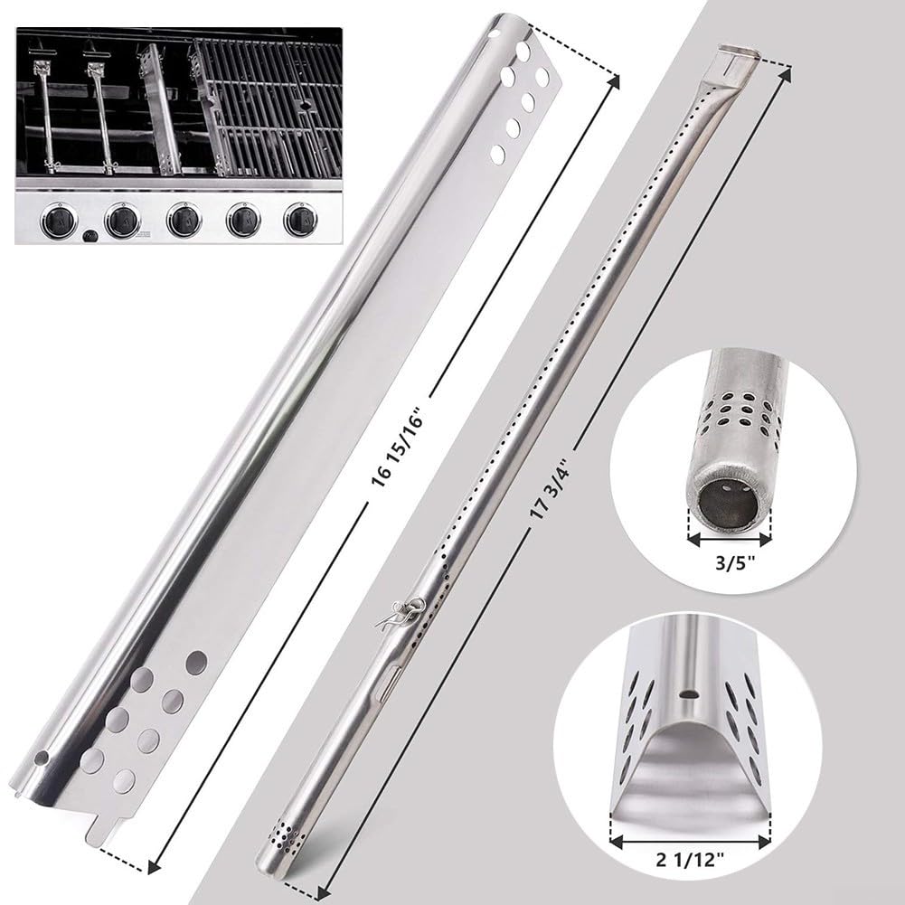 Kit Riparazione Griglia Gas Acciaio Inox 4 Bruciatori 4 per Scudi | 4 bruciatori inossidabili, 4 piastre termiche, 3 tubi crossover, 2 accenditori, soluzione di riparazione completa