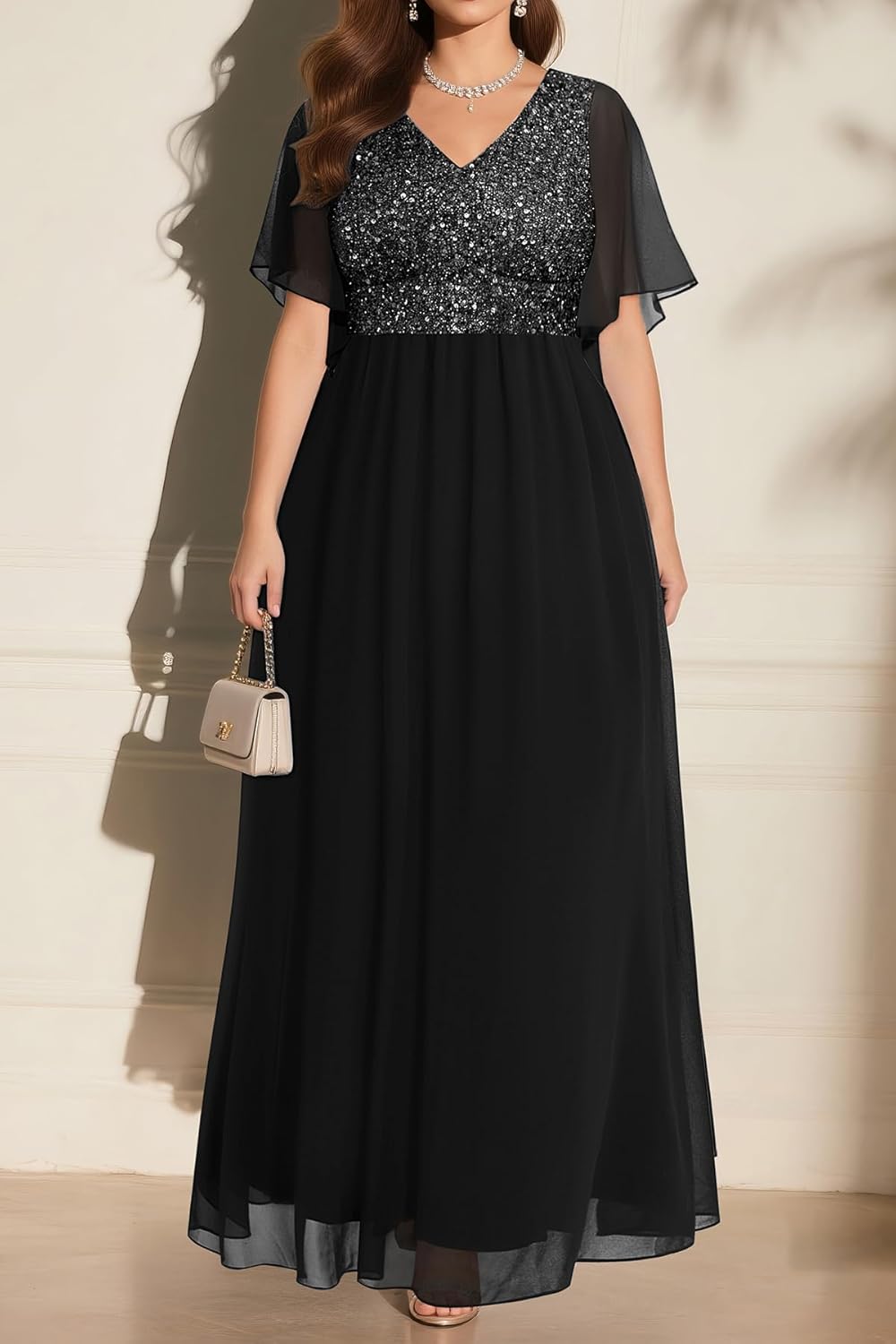 Pinup Fashion Women Plus Size Formal Dresses - Sequin Evening Gown Prom Wedding Guest Floor Length Dress - Image 6