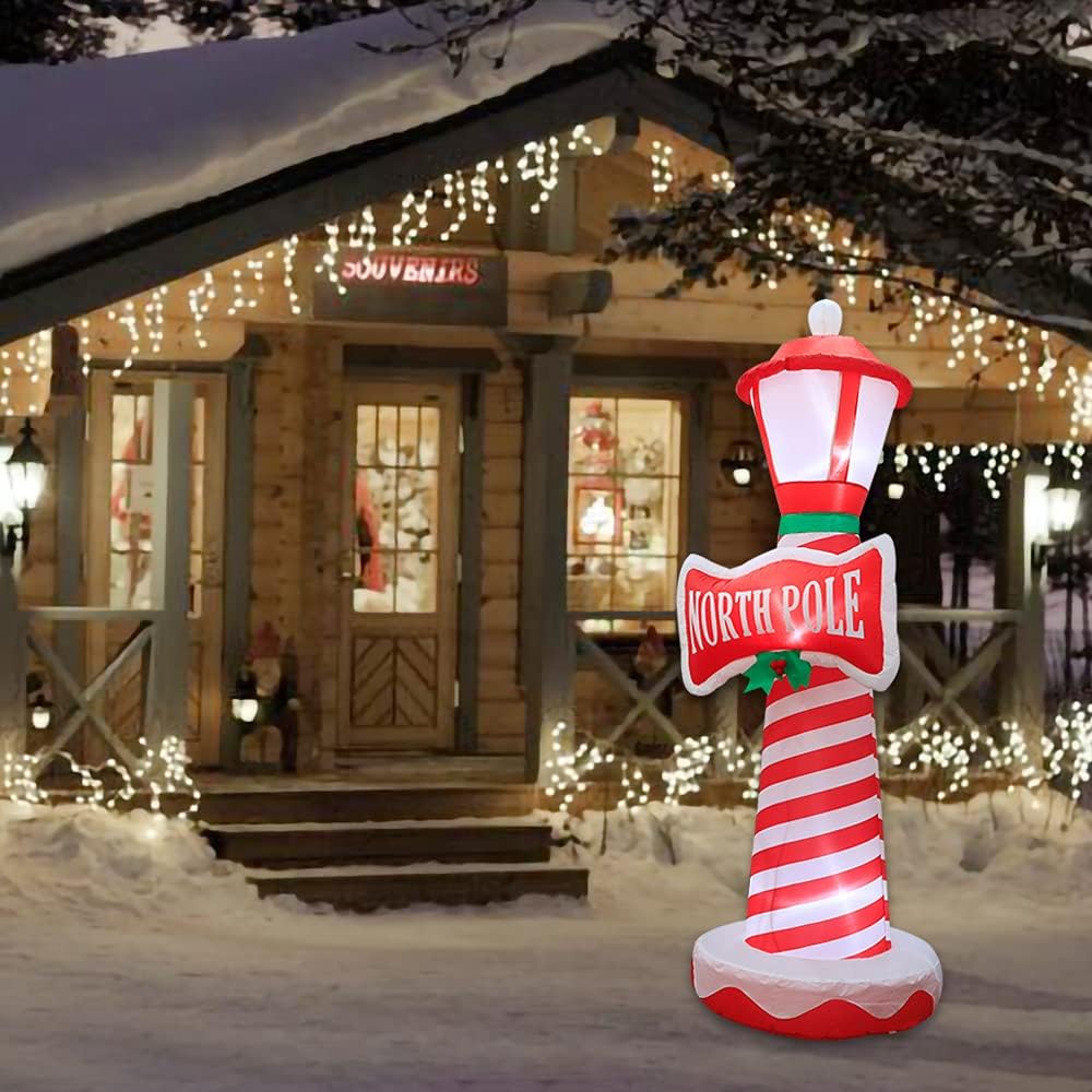 Poptrend 6FT Inflatable Christmas Decorations Inflatable Lighthouse Xmas Blow Up Decor for Yard Lawn Home with LED Christmas Lights