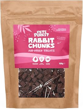 Pets Purest Rabbit Dog Treats, Air-Dried Rabbit Treats for Dogs - 100% Natural Dog Training Treats, Grain Free, Low Fat, Suitable for Puppy & Senior - 100g