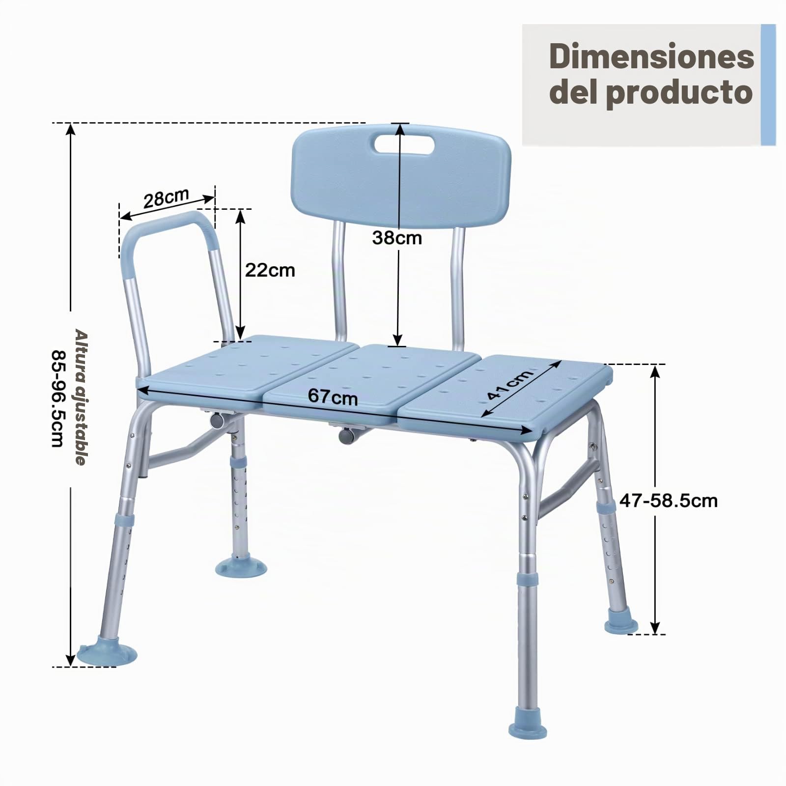 UISEBRT Asiento de bañera para personas mayores, altura ajustable, silla de ducha antideslizante, hasta 150 kg, con respaldo y reposabrazos