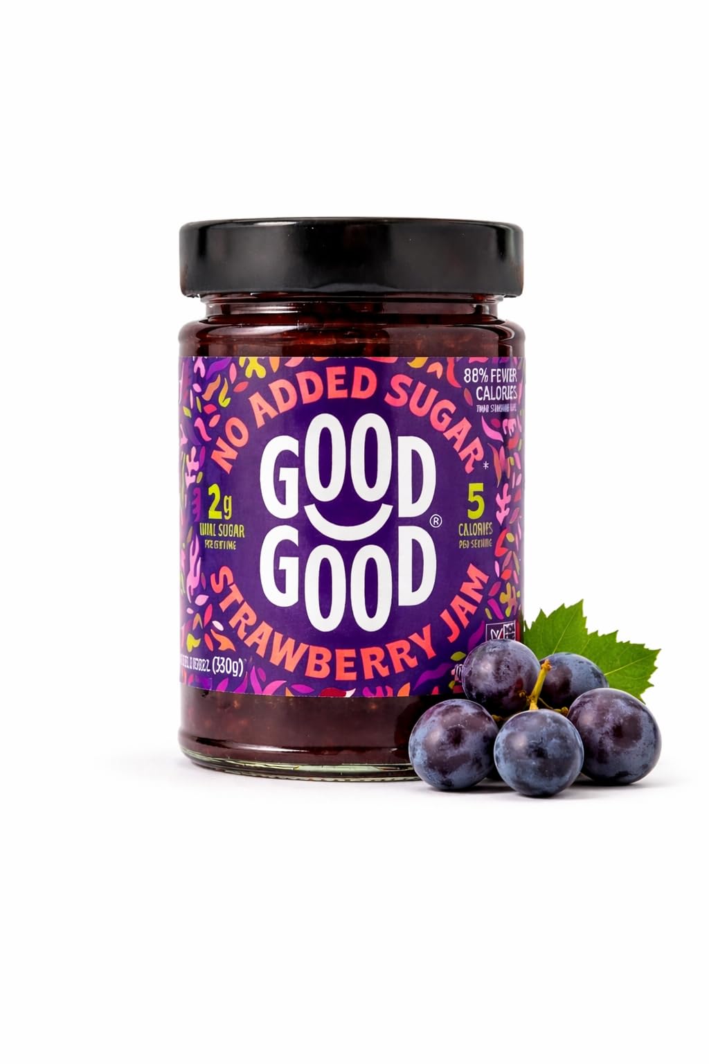 GOOD GOOD Concord Grape Jam - No Added Sugar - Low Calorie - Gluten Free and Vegan - Diabetic and Keto Friendly - 12oz / 330g (Pack of 1)