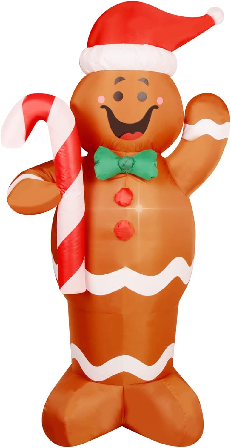 5 Feet Christmas Inflatable Gingerbread Man Holds Candy Cane Lighted Blow Up Outdoor Christmas Yard Lawn Garden Holiday Party Decoration(Gingerbread Man) - Image 4