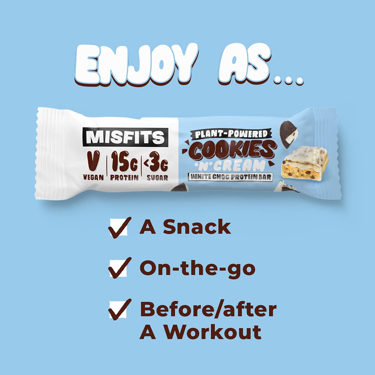 Buy Misfits Vegan Protein Bar, Cookies & Cream, Plant Based Chocolate