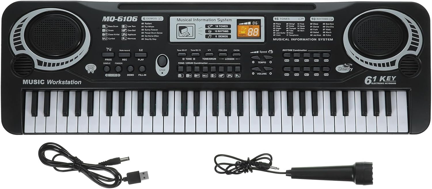 61 Keys Keyboard Piano, Electronic Digital Piano with Built-in Speaker Microphone, Portable Keyboard Gift Teaching for Beginners, Electric Piano for Kids, Birthday Gift for Children