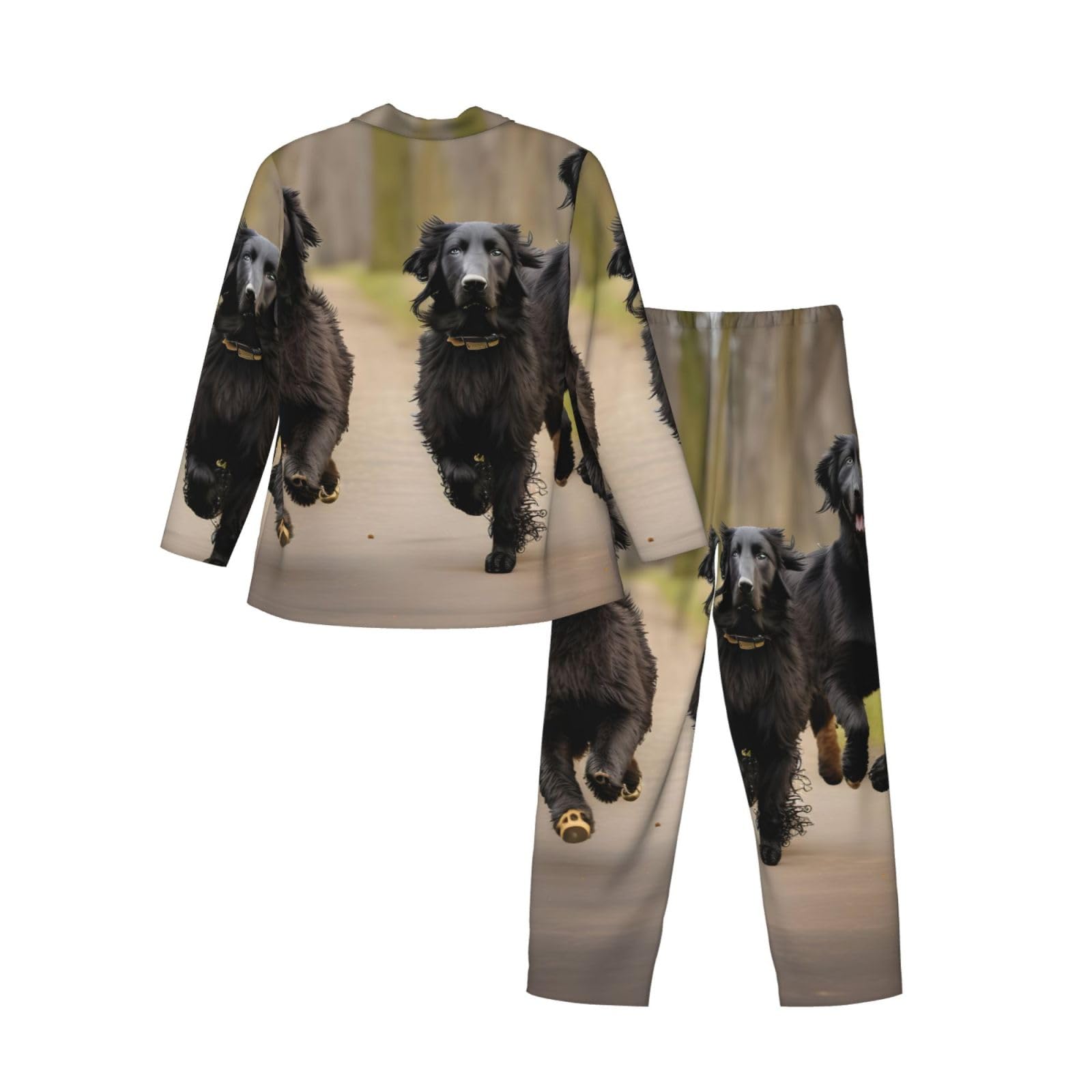 Trotting Herren-Pyjama-Set, flach, beschichtet, Pfotenabdruck, langärmelig, zweiteilig, Hauskleidung, bequeme Nachtwäsche, Nachtwäsche