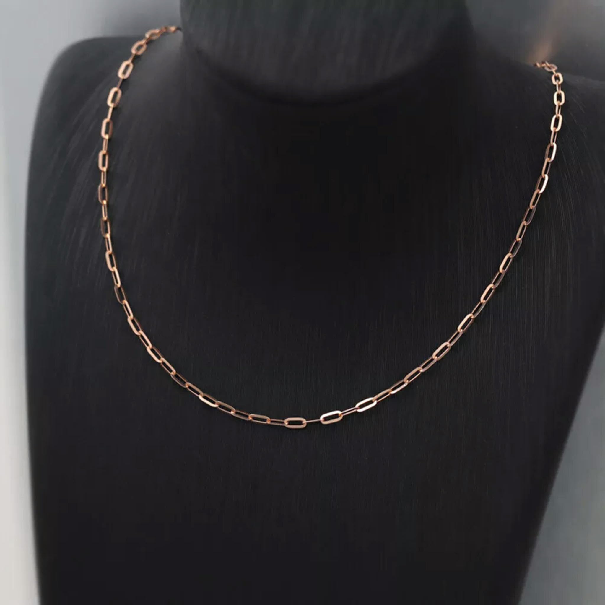 Collier en Or Rose 18 carats Au750 pour Femme avec chaîne rolo Porte-Bonheur Longue / 18" L