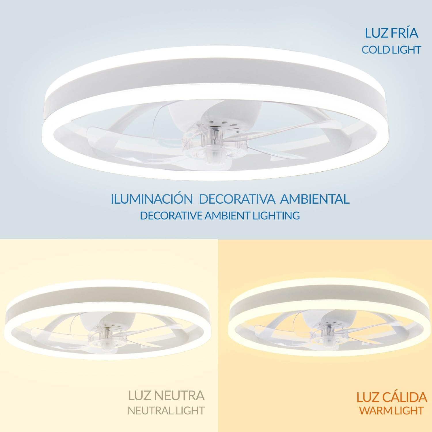 M mimotec - Wentylator sufitowy z oświetleniem LED Verona 36 W, biały i pilot zdalnego sterowania, silnik DC, 6 prędkości, styl lampy sufitowej, funkcja lato-zimowa, timer, z aplikacją
