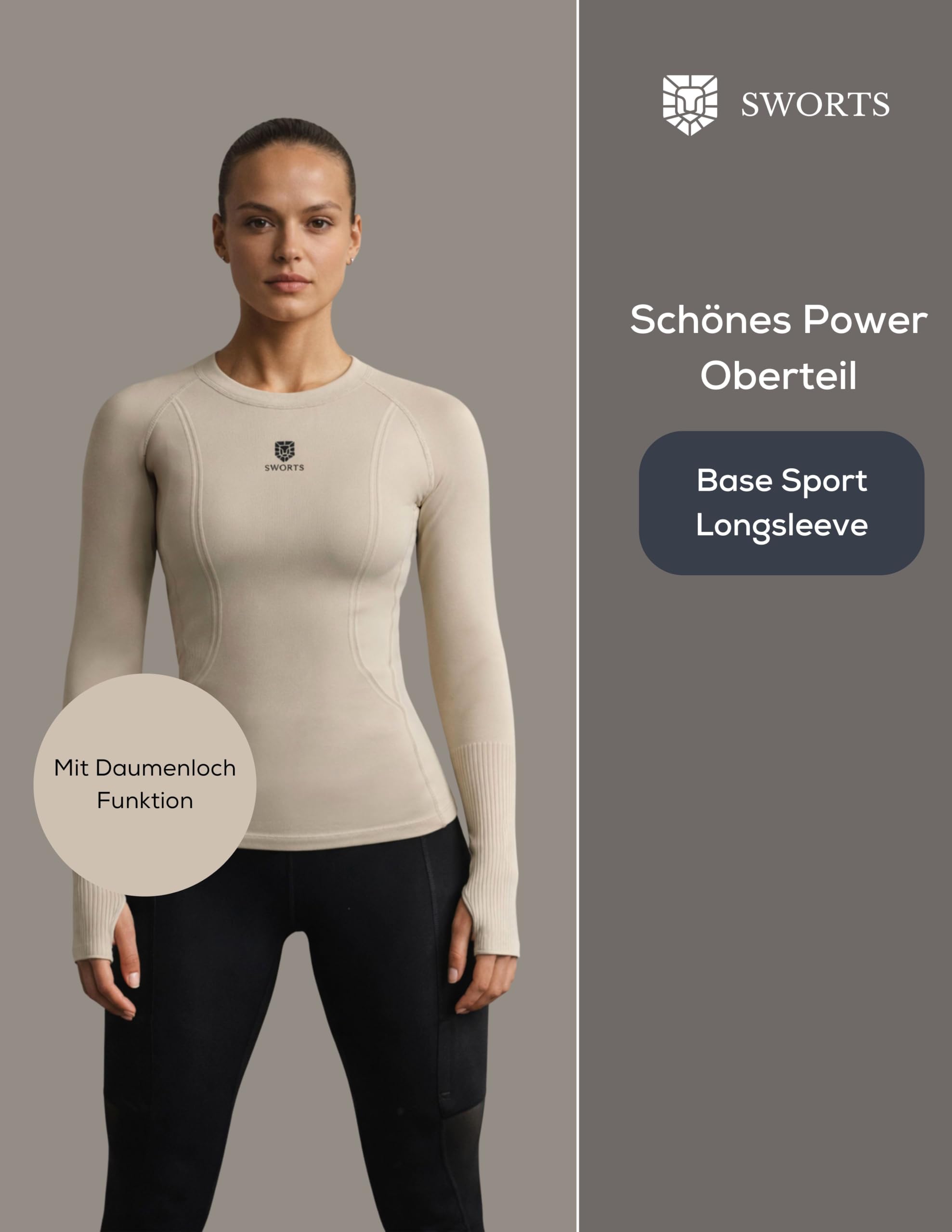 Base Laufshirt Damen · Sport Longsleeve mit Kompression & Daumenloch · Running Baselayer Women