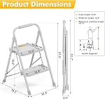 KINGRACK 2 Step Ladder Foldable, Heavy Duty Folding Step Stool with Safety Lock Design, Handrail, Wide Anti-Slip Pedals, 330lbs Capacity, Lightweight Portable stepladder for Kitchen Office Patio, Grey
