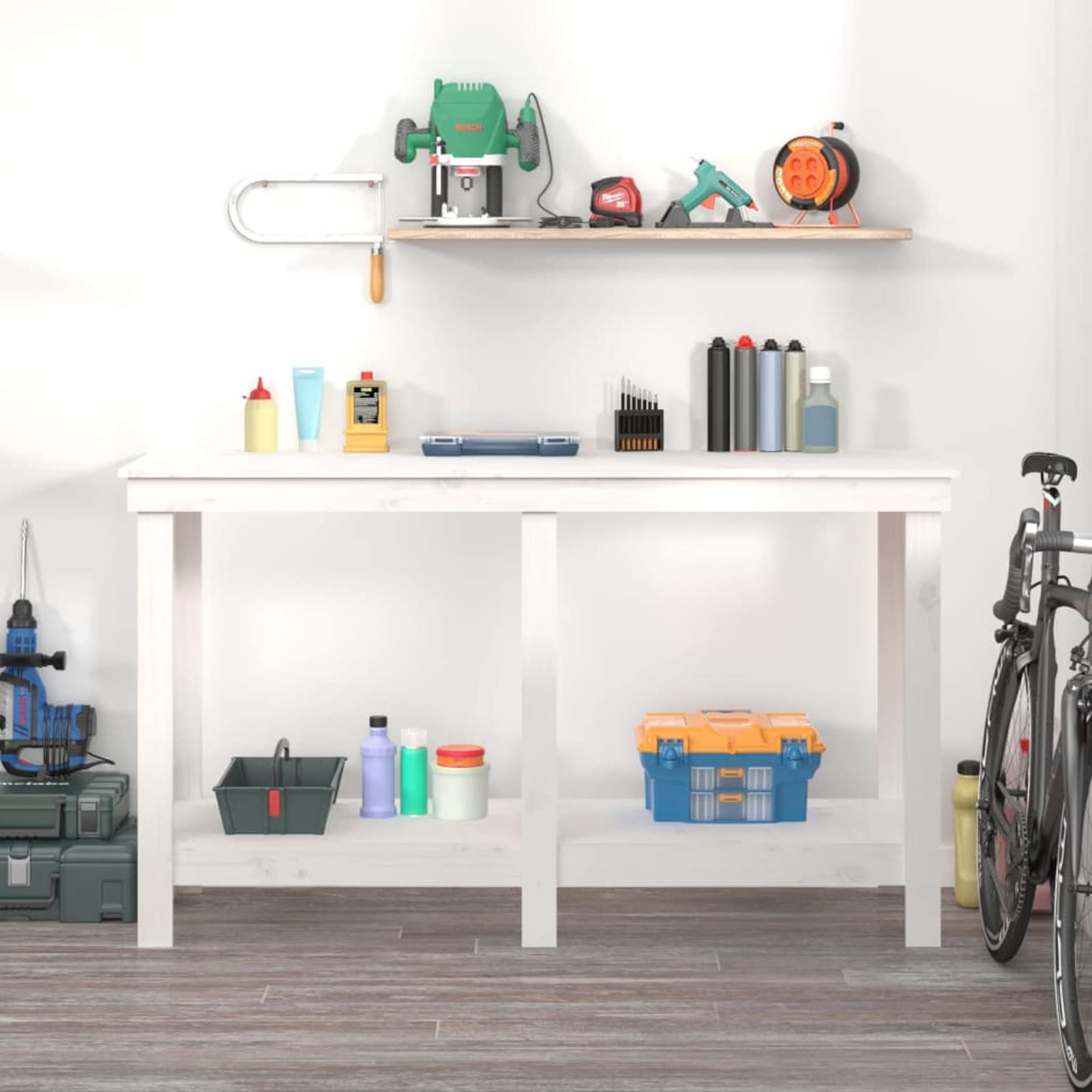 LAPOOH Banco de Trabajo, Mesa De Trabajo Taller, Caballete Mesa, Banco Herramientas, Bancada De Trabalho, Caballete para Mesa, de Madera Maciza de Pino Blanco 140x50x80 cm