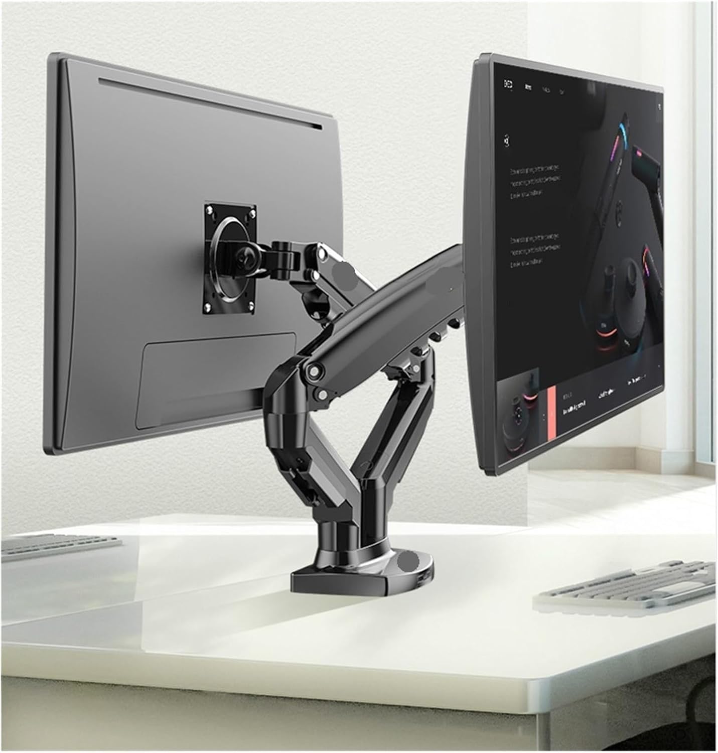 Supporto doppio monitor per 2 monitor, braccio regolabile con molla a gas Full Motion, schermi da 10-27", 2-9 kg per braccio, inclinazione, rotazione, altezza regolabile
