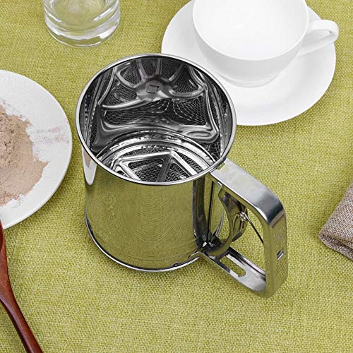 Stainless Steel Hand-held Flour Sifter with Handle, Squeeze Metal Fine Mesh Sieve for Baking,Baking Stainless Steel 3 Cup Double Layers Sieve with Hand Press Design - Thumbnail 6
