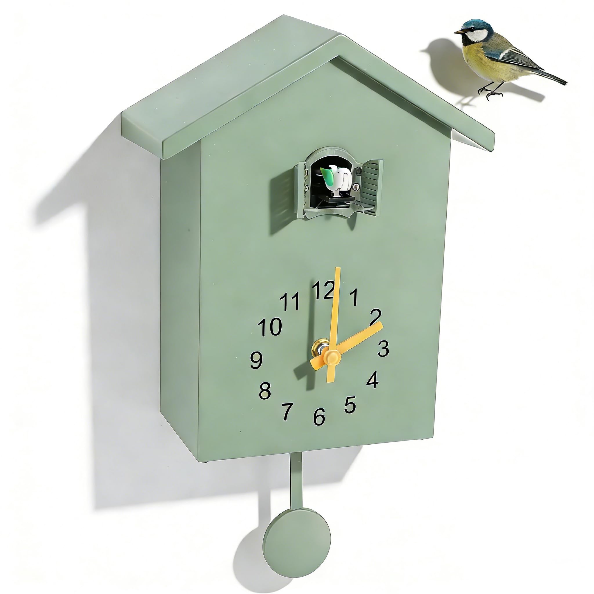 Horloge Murale À Coucou, Coucou Horloge Menthe Pendule Murale Originale Style Nordique avec Voix d'oiseaux, Pendule Suspendu, Horloge Coo Coo pour Art, Maison, Salon, Bureau