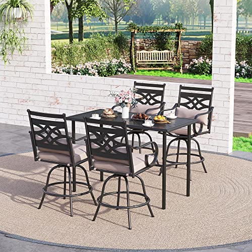 Sophia & William Patio Bar Stools Outdoor Swivel Bar Chairs Set Of 6 High Dining Chairs With Seat Cushion, Beige #TOP5