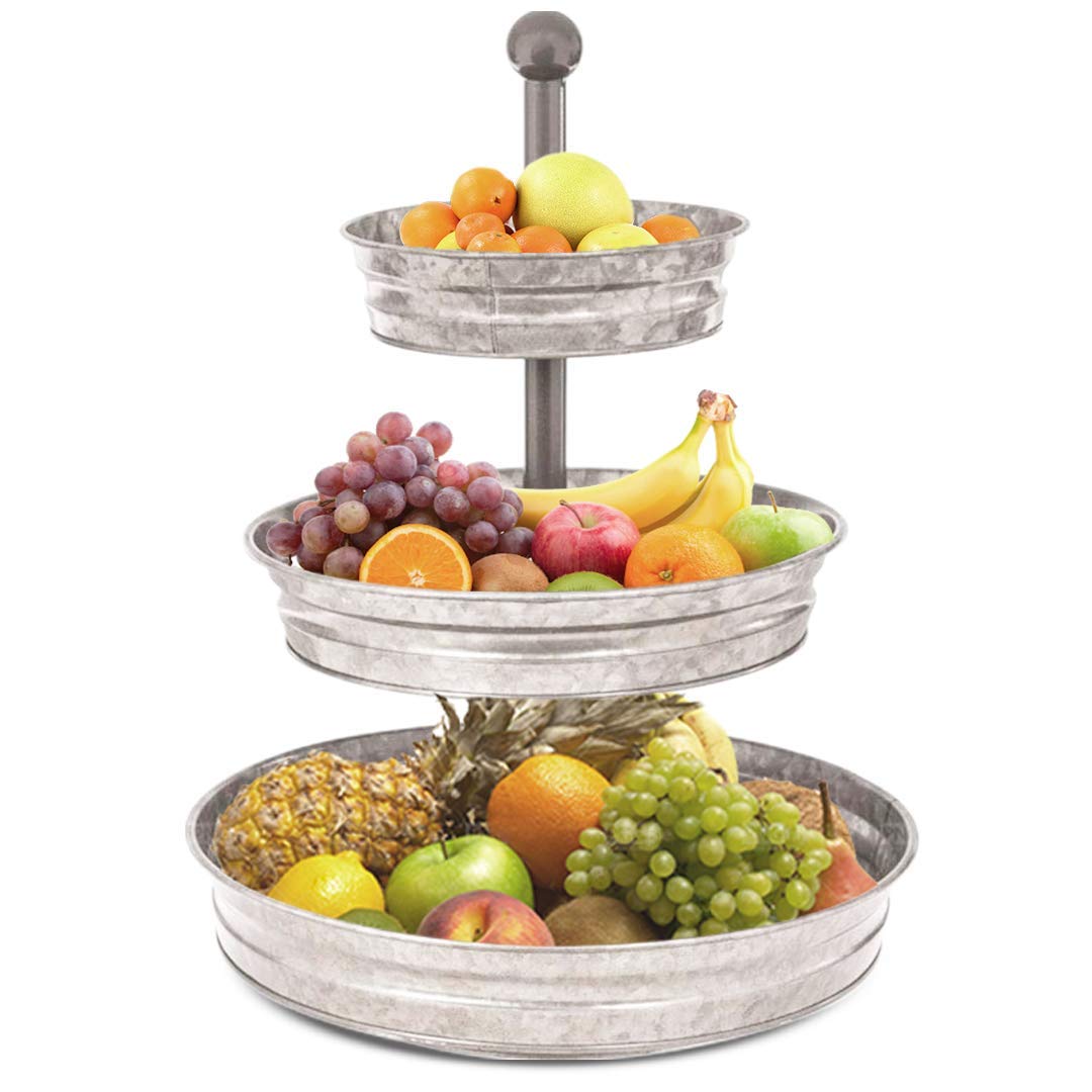 Buy WallCharmers 3 Tier Galvanized Round Metal Tray, Three Tiered