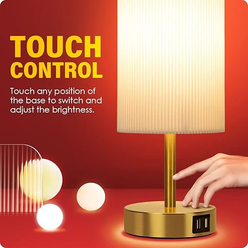 Miniatura 4 de Yarra-Decor Lámpara de noche con puertos de carga USB A+C, juego de dos  Mesa de control táctil para dormitorio, mesa de noche regulable de 3 vías,